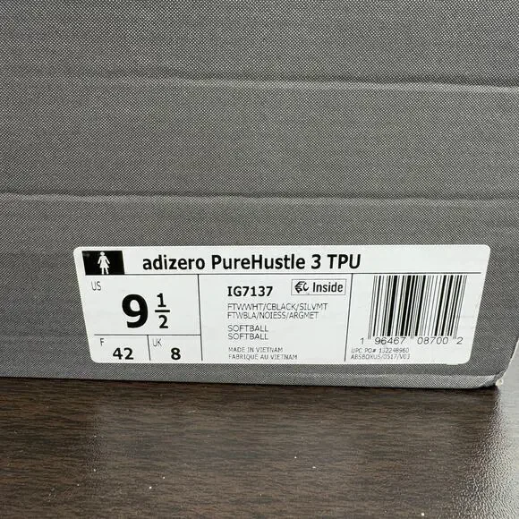 Adizero PureHustle 3 TPU Softball Cleats Adidas White Black Silver IG7137 Sz 9.5 - Picture 12 of 14